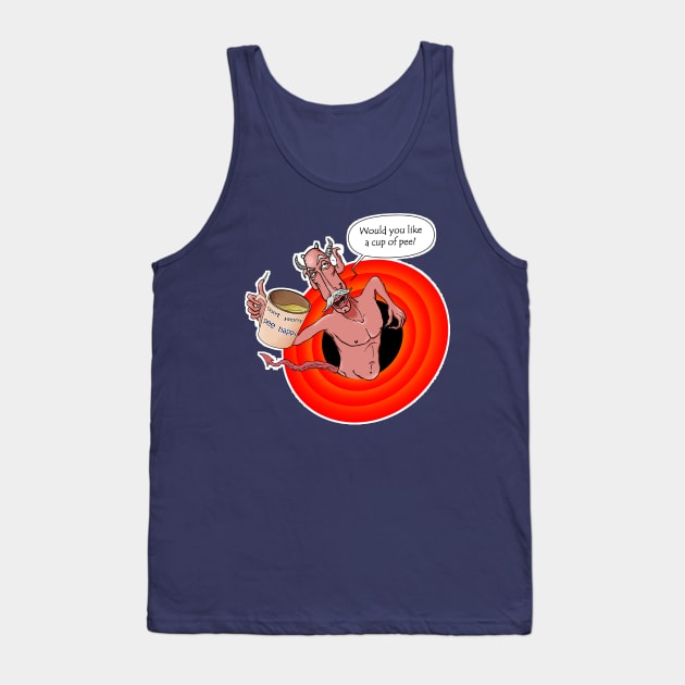 Funny & crazy demon offering "a cup of pee" Tank Top by Gil Weinstein Studios